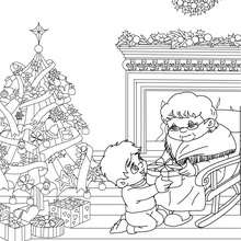 Grand mother and boy for christmas coloring page - Coloring page - HOLIDAY coloring pages - CHRISTMAS coloring pages - CHRISTMAS SCENES coloring pages