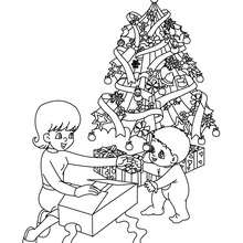 Kids are unwrapping the gifts coloring page