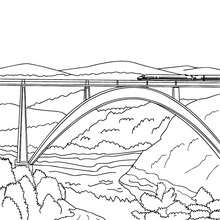 High speed rail crossing a very modern and high bridge coloring page