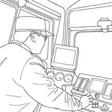 Train driver driving an electric train coloring page