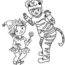 TIGER AND ELF KID COSTUMES coloring page - Coloring page - HOLIDAY coloring pages - CARNIVAL coloring pages - MARDI GRAS coloring pages