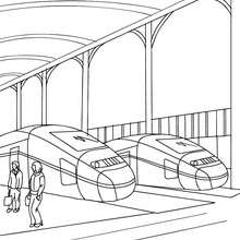 Train station scene coloring page - Coloring page - TRANSPORTATION coloring pages - TRAIN coloring pages