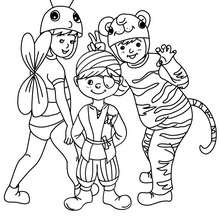 PIRATE, TIGER AND BEE CARNIVAL COSTUMES coloring page