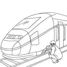 Mechanic repairing a high speed train coloring page - Coloring page - TRANSPORTATION coloring pages - TRAIN coloring pages
