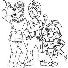 NINJA, FAKIR AND KNIGHT COSTUMES coloring page - Coloring page - HOLIDAY coloring pages - CARNIVAL coloring pages - MARDI GRAS coloring pages