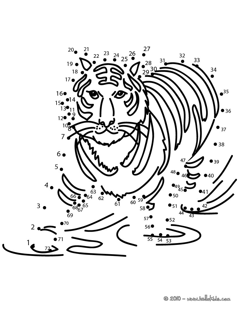 Tiger dot to dot game coloring pages - Hellokids.com