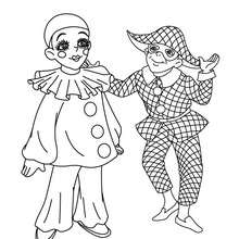 PIERROT AND HARLEQUIN coloing page - Coloring page - HOLIDAY coloring pages - CARNIVAL coloring pages - TRADITIONAL CARNIVAL CHARACTERS coloring pages