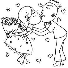 Couple in love coloring page - Coloring page - HOLIDAY coloring pages - VALENTINE coloring pages - KISS coloring pages