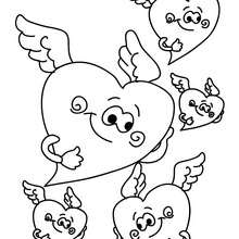 Winged hearts coloring page
