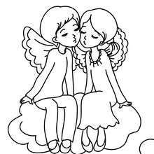 Angel couple coloring page - Coloring page - HOLIDAY coloring pages - VALENTINE coloring pages - KISS coloring pages