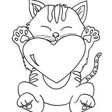 Cat with heart coloring page - Coloring page - HOLIDAY coloring pages - VALENTINE coloring pages - HEART coloring pages