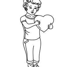 Boy with heart coloring page