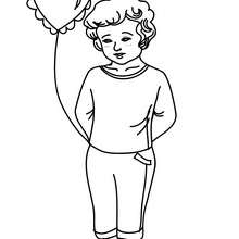 Boy with heart balloon coloring page
