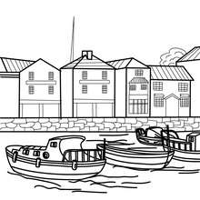 Harbour with boats coloring page - Coloring page - TRANSPORTATION coloring pages - BOAT coloring pages