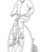 Biker riding an old bike coloring page