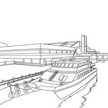Pier with boat coloring page