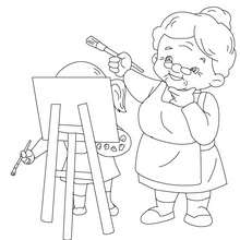 Grandma painting coloring page