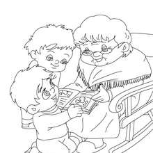 Grandma reading story coloring page