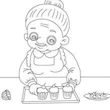 Grandma making cakes coloring page - Coloring page - HOLIDAY coloring pages - GRANDPARENTS DAY Coloring pages