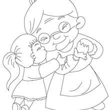 Girl hugging grandma coloring page