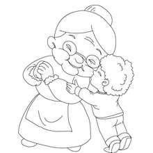 Boy hugging grandma coloring page