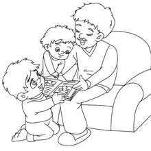 Daddy reading a book coloring page