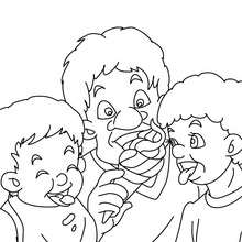 Dad with kids eating an ice-cream coloring page