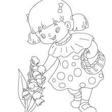 Girl collecting Lily of the Valley coloring page - Coloring page - NATURE coloring pages - FLOWER coloring pages - LILY OF THE VALLEY coloring pages