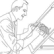 Architect including measurements in his building drawing coloring page - Coloring page - JOB coloring pages - ARCHITECT coloring pages