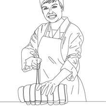 Butcher ties up a roast coloring page - Coloring page - JOB coloring pages - BUTCHER coloring pages