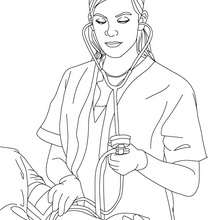 Nurse ckecking blood pressure coloring page - Coloring page - JOB coloring pages - NURSE coloring pages