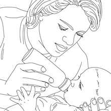Pediatric nurse bottle-feeding a new born baby coloring page