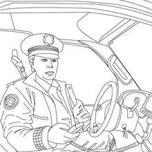 Policeman in his police car coloring page