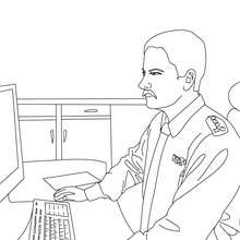 Policeman at the police station coloring page