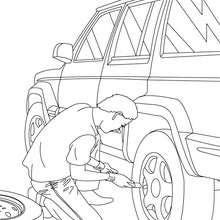 Mechanic changing a wheel coloring page - Coloring page - JOB coloring pages - MECHANIC coloring pages