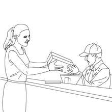 Postman in the parcel post office coloring page