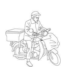 Postman on his postman bike coloring page - Coloring page - JOB coloring pages - POSTMAN coloring pages