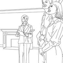 Real estate agent with house buyers coloring page