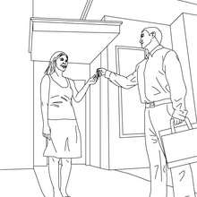 Real estate agent gives the keys to the buyer coloring page - Coloring page - JOB coloring pages - REAL ESTATE AGENT coloring pages