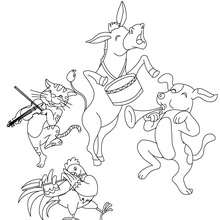 The Bremen Town Musicians tale to color in - Coloring page - FAIRY TALES coloring pages - GRIMM fairy tales coloring pages