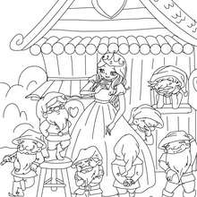Little Snow White and the 7 dwarfs coloring page - Coloring page - FAIRY TALES coloring pages - GRIMM fairy tales coloring pages