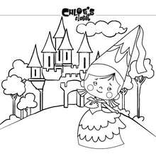 Princess Chloe and her castle coloring page