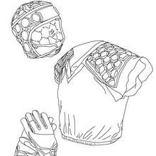 Rugby helmet, gloves and body armour coloring page