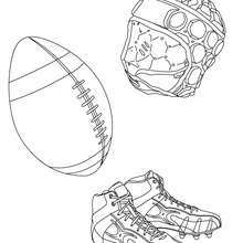 Rugby ball, shoes and helmet coloring page - Coloring page - SPORT coloring pages - RUGBY coloring pages - RUGBY EQUIPMENT coloring pages
