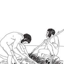 Homo Habilis scene of daily life coloring page - Coloring page - WORLD HISTORY coloring pages - PREHISTORY coloring pages - HOMO HABILIS coloring pages