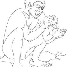 Homo Habilis making tools by carving pieces of rock coloring page - Coloring page - WORLD HISTORY coloring pages - PREHISTORY coloring pages - HOMO HABILIS coloring pages