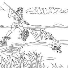 Homo Erectus fishing coloring page