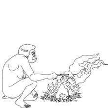 Homo Erectus cooking meat coloring page - Coloring page - WORLD HISTORY coloring pages - PREHISTORY coloring pages - HOMO ERECTUS coloring pages