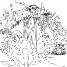 Scene of daily life of Homo Erectus group coloring page