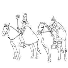 St Nicholas and Mr. Bogeyman riding coloring page